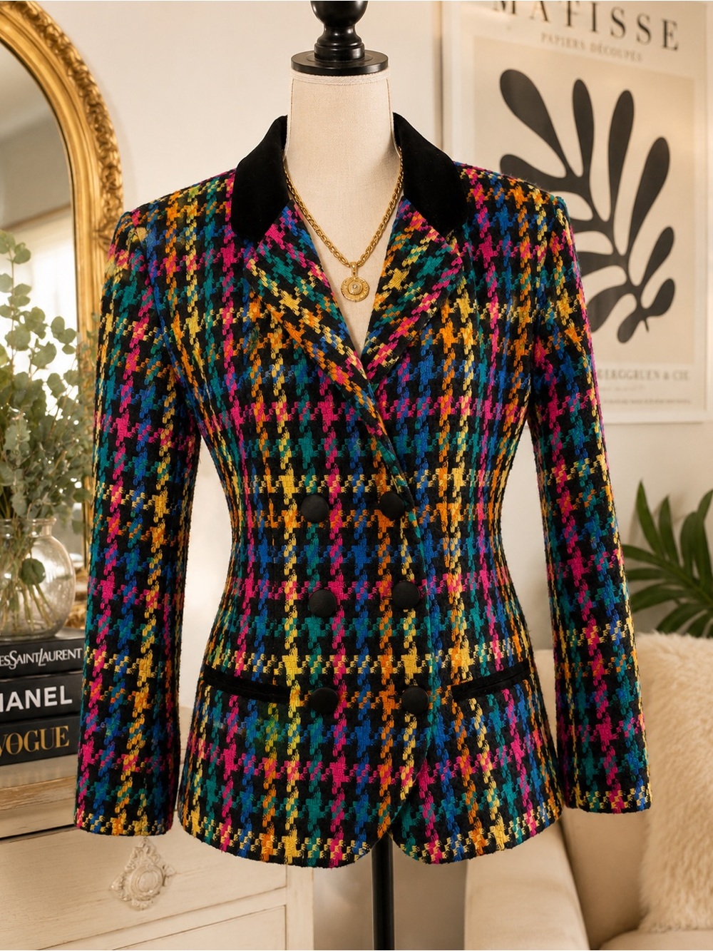 Vintage 80s Lois Snyder Dani Max Rainbow Tweed Velvet Power Blazer Size 12